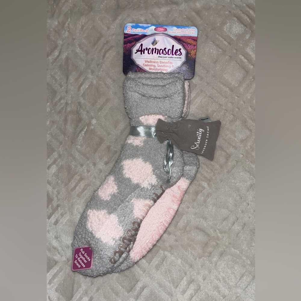 Aromasoles Cozy Pink Heart Fuzzy Socks (Two Pairs)